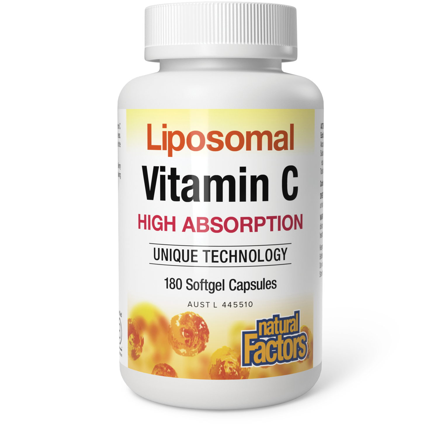 Liposomal Vitamin C supplement bottle with high absorption softgel capsules supporting immune and skin health.