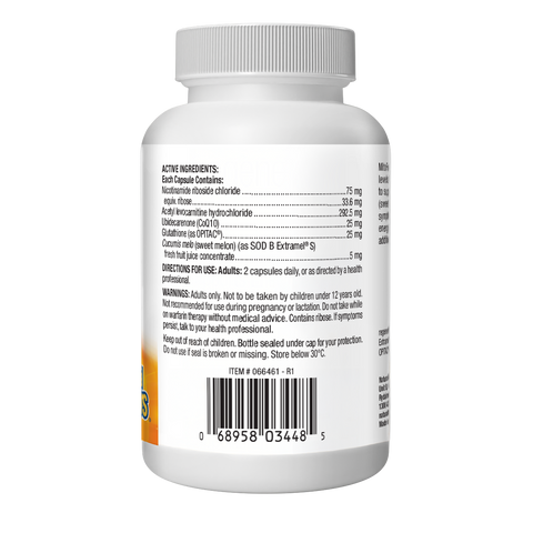 MitoFuel supplement bottle showing energy support ingredients and dosage for maintaining energy levels and reducing fatigue.