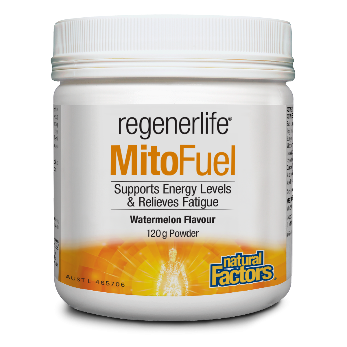 MitoFuel natural factors powder supports energy levels, relieves fatigue, watermelon flavor, 120g by Regenerlife