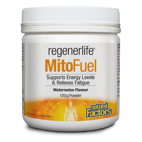 MitoFuel natural factors powder supports energy levels, relieves fatigue, watermelon flavor, 120g by Regenerlife