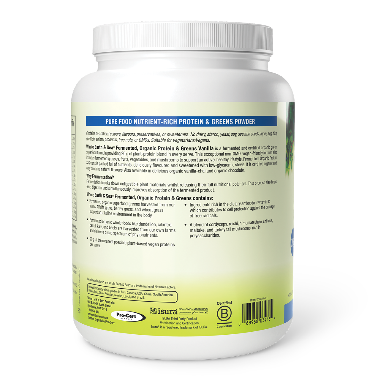 Fermented, Organic Protein & Greens organic vegan protein powder with 20g plant protein and fermented superfoods.