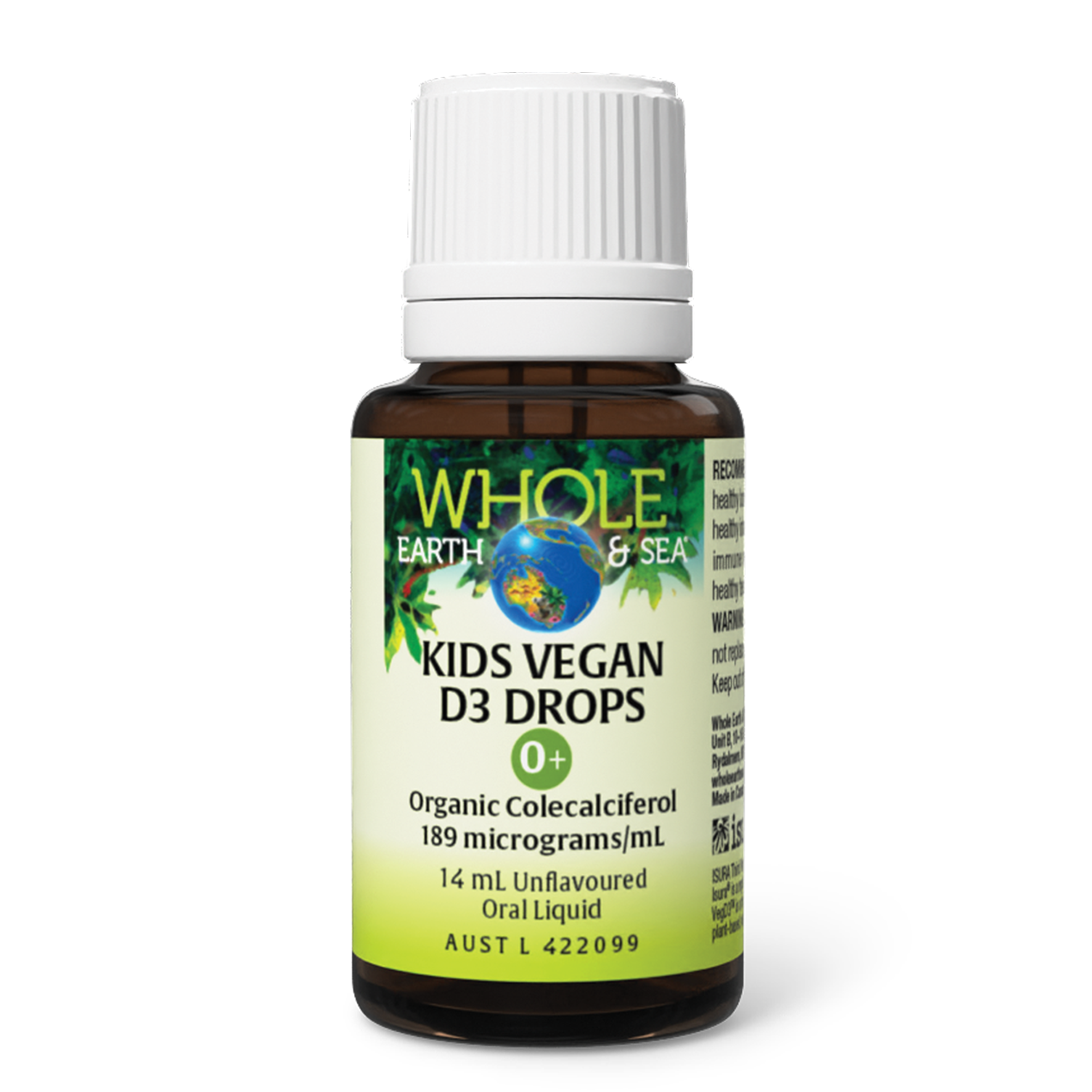 Kids Vegan D3 Drops bottle with plant-sourced vitamin D3 liquid for children’s bone and immune health.