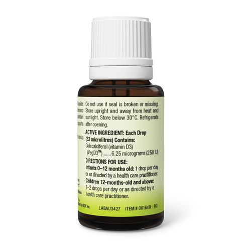 Kids Vegan D3 Drops plant-based vitamin D3 for healthy bone development and immune support in infants and children.